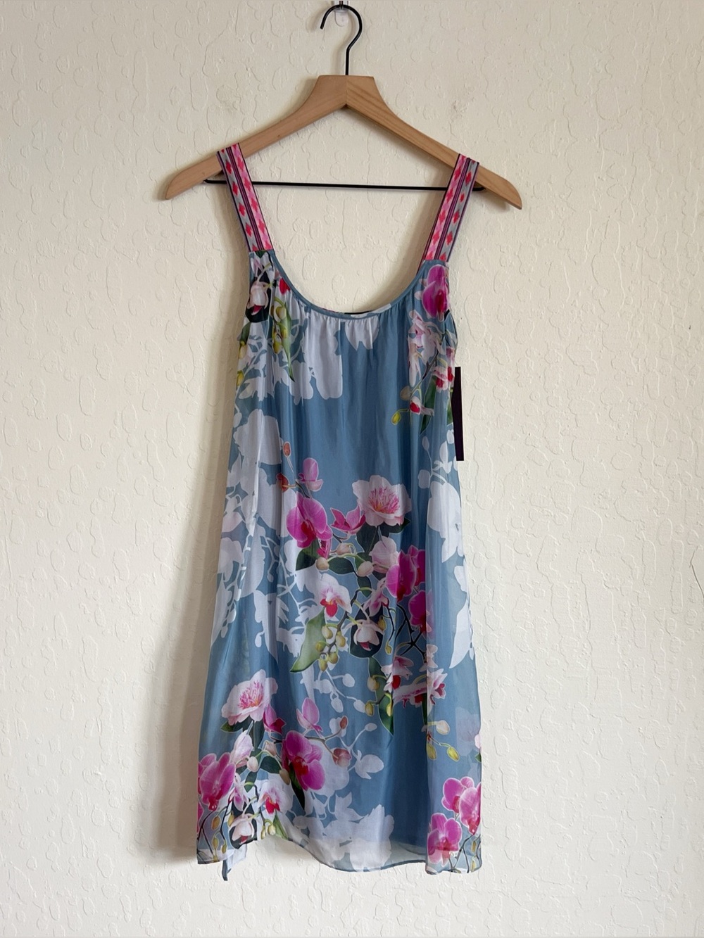 Hale Bob Silk Garden Floral Sleeveless Mini Dress XS Blue Cocktail Party Shower - Picture 1 of 7